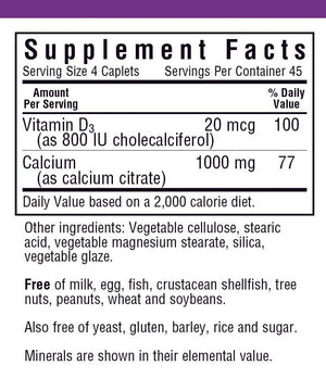 Supplement Facts for Bluebonnet Calcium Citrate Plus Vitamin D3