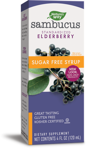 A package of Nature's Way Sambucus Sugar-Free Syrup