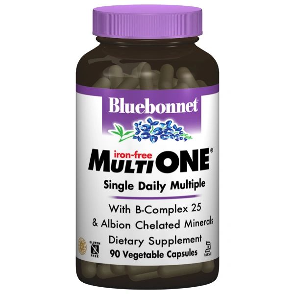 A bottle of Bluebonnet Iron-Free Multi One® Formula