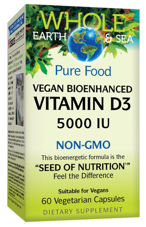 A box of Natural Factors Whole Earth & Sea Vegan Bioenhanced Vitamin D3 5,000 IU