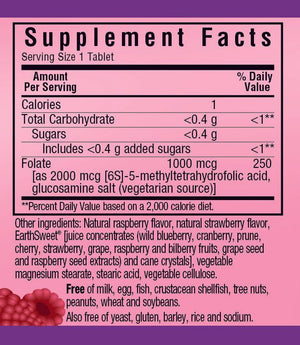 Supplement Facts for Bluebonnet EarthSweet® Chewables CellularActive® Methylfolate