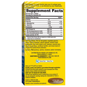 Back of package with supplemental facts for Renew Life Norwegian Gold® Critical Omega