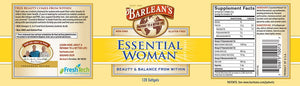A label with additional informations and supplemental facts for Barleans Essential Woman®