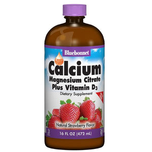 A bottle of Bluebonnet Liquid Calcium Magnesium Citrate Plus Vitamin D3 - Strawberry