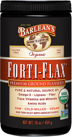 A jar of Barleans Organic Forti-Flax™ Flaxseed