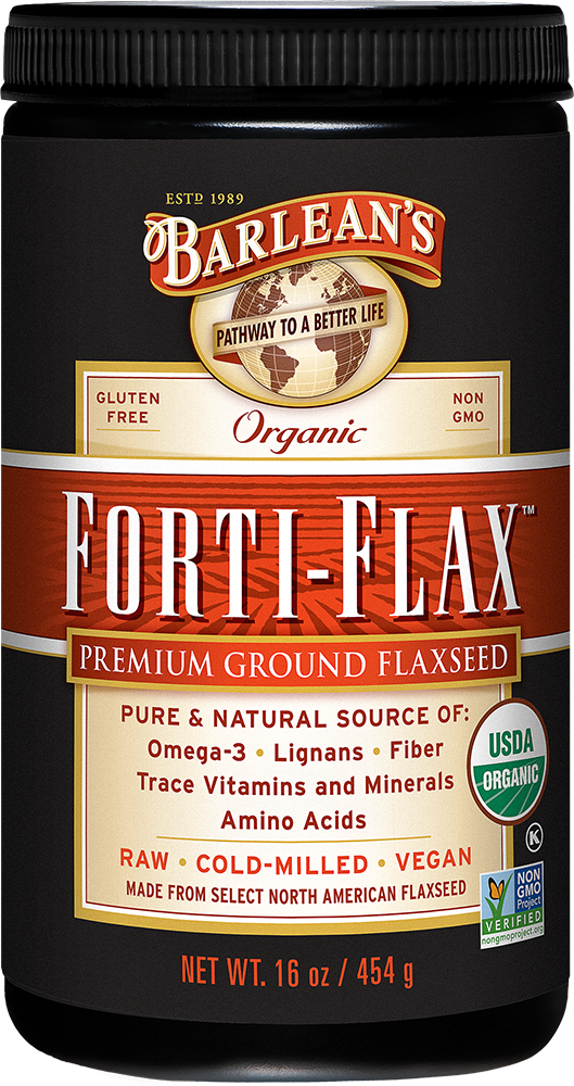 A jar of Barleans Organic Forti-Flax™ Flaxseed