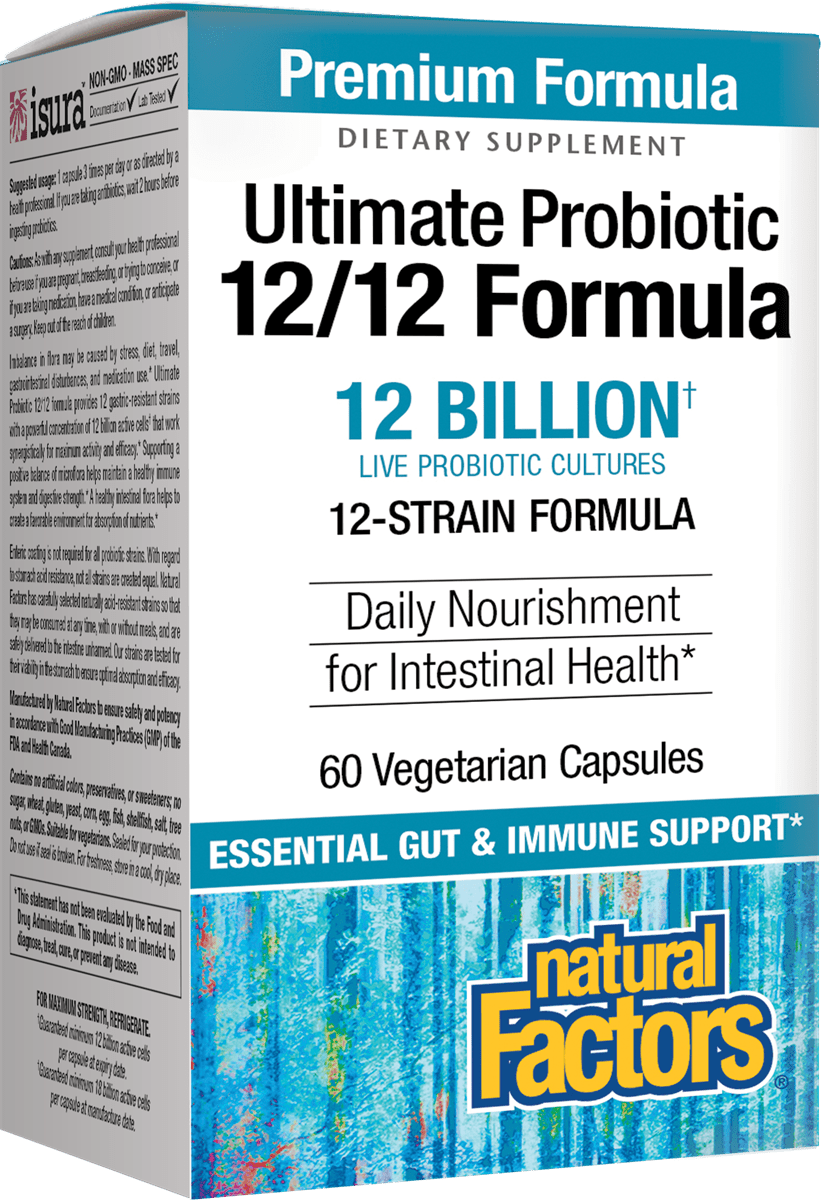 A package of Natural Factors Ultimate Probiotic 12/12 Formula 12 Billion
