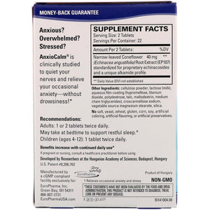 The back of the package with supplemental facts for Terry Naturally AnxioCalm®