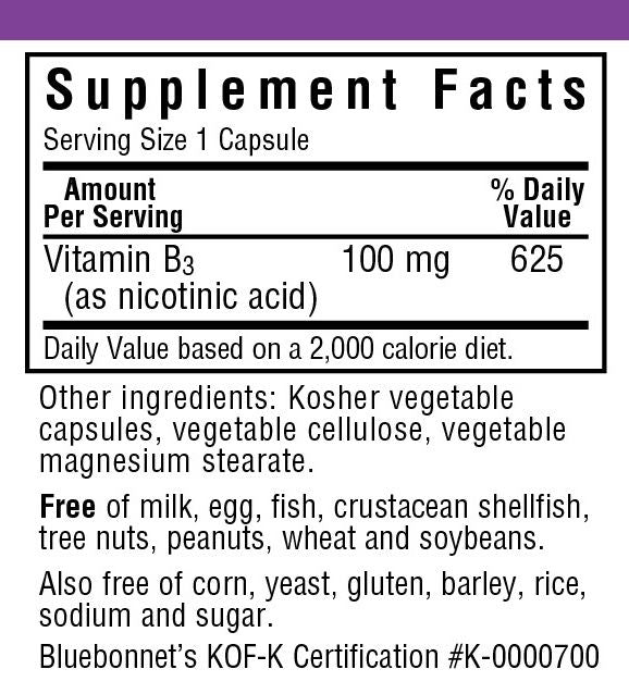 A bottle of Bluebonnet Niacin 100 mg