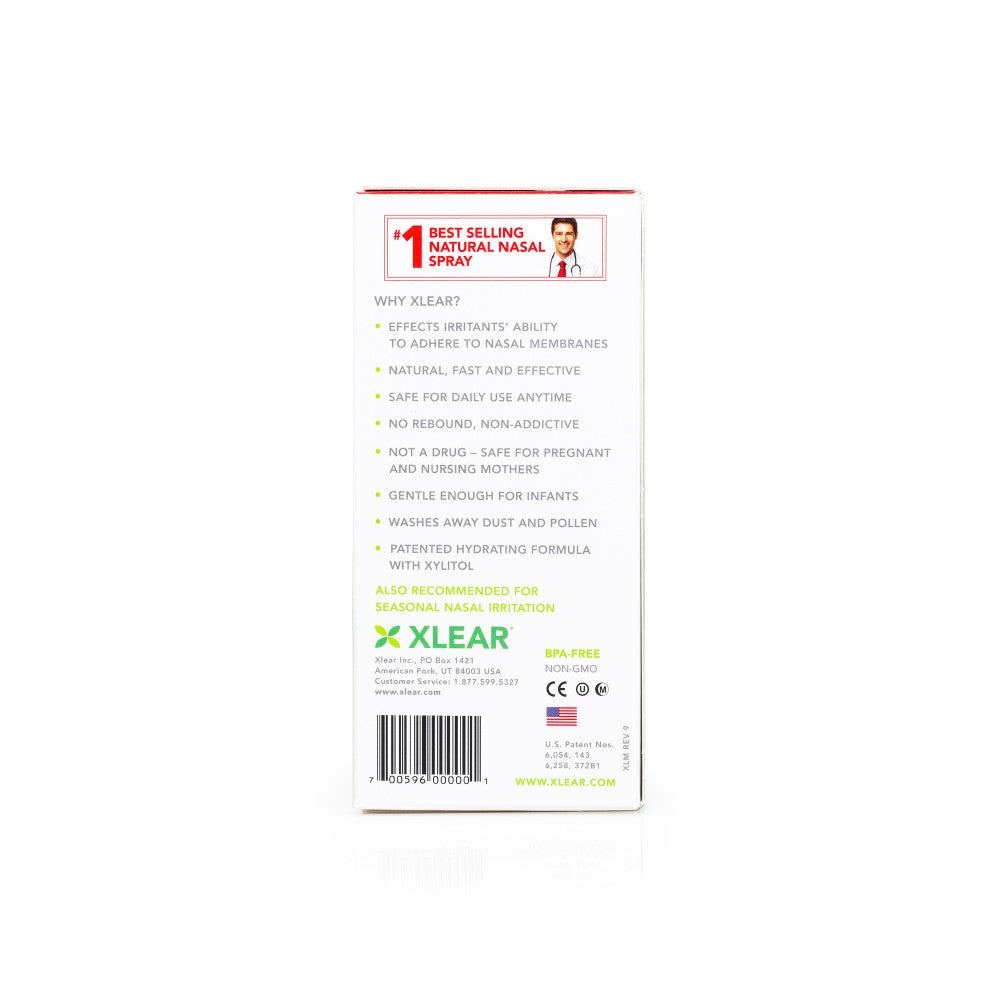 A package and bottle of Xlear Nasal Spray 1.5 fl oz