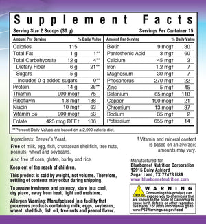 Supplement Facts for Bluebonnet Super Earth® Brewer’s Yeast Powder