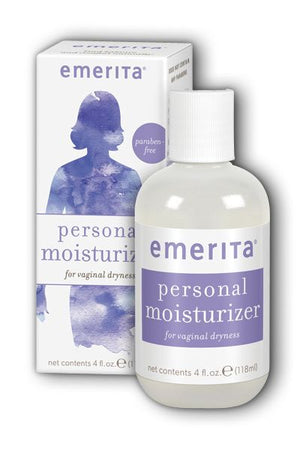 A bottle and package for Emerita® Personal Moisturizer 4 oz