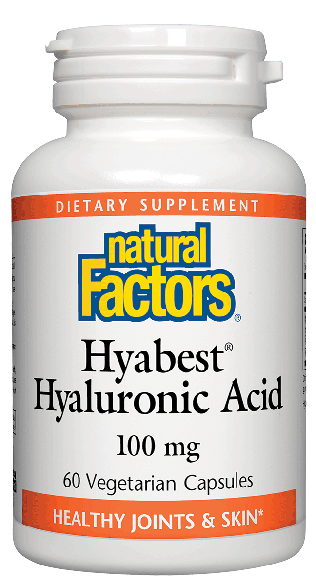 A bottle of Natural Factors Hyabest® Hyaluronic Acid 100 mg