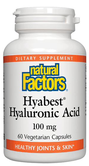 A bottle of Natural Factors Hyabest® Hyaluronic Acid 100 mg