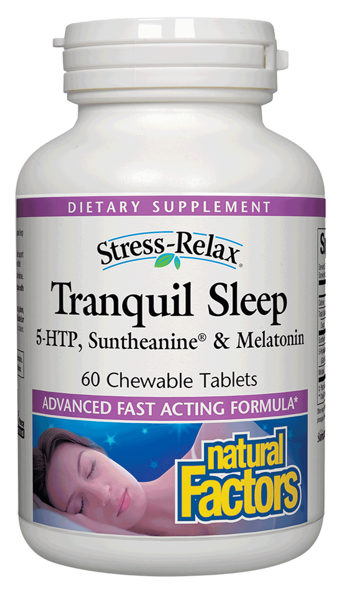 A bottle of Natural Factors Stress-Relax® Tranquil Sleep Chewable
