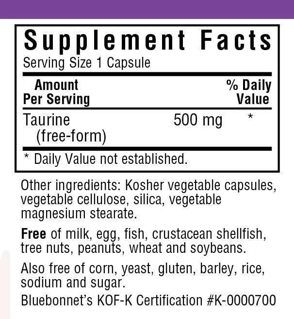 A bottle of Bluebonnet Taurine 500 mg