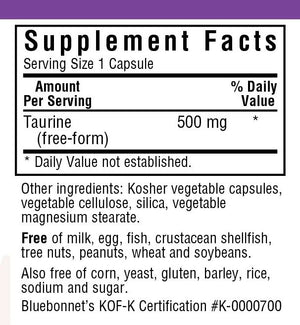 Supplement Facts for Bluebonnet Taurine 500 mg