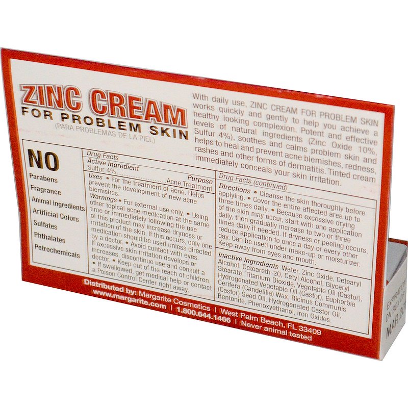 A package of Margarite Cosmetics Zinc Cream - For Problem Skin 1 oz (28 g)