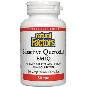 A bottle of Natural Factors Bioactive Quercetin EMIQ 50 mg