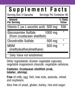 Supplement Facts for Bluebonnet Glucosamine Chondroitin Plus MSM
