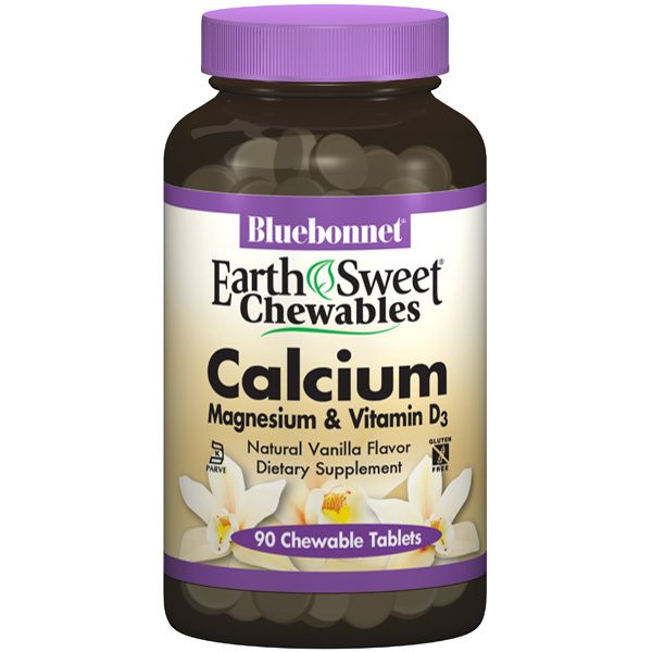 A bottle of Bluebonnet EarthSweet® Chewables Calcium Magnesium & Vitamin D3