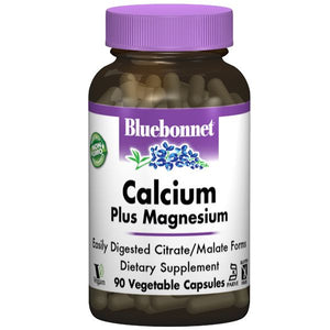 A bottle of Bluebonnet Calcium Plus Magnesium Capsules