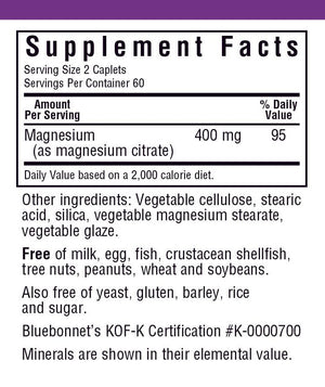 Supplement Facts for Bluebonnet Magnesium Citrate 400 mg