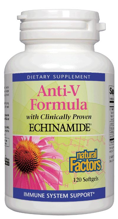 A bottle of Natural Factors ECHINAMIDE® Anti-V Formula