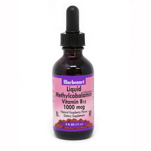 A bottle of Bluebonnet Liquid CellularActive® Methylcobalamin Vitamin B12 1000 mcg Raspberry