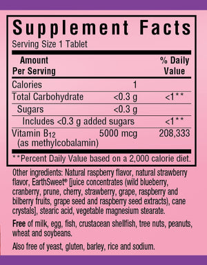 Supplement Facts for Bluebonnet Earthsweet® Chewables Methylcobalamin Vitamin B-12 5000 mcg Raspberry