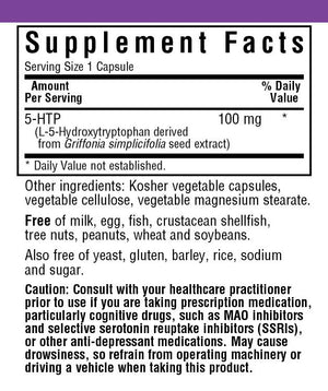 Supplement Facts for Bluebonnet 5-HTP 100 mg Capsules
