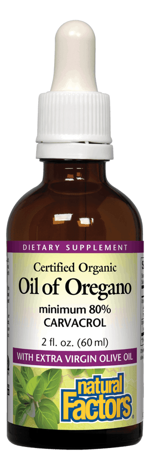 A bottle of Natural Factors Certified Organic Oil of Oregano