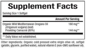 Supplement Facts for Natural Factors Oil of Oregano 180 mg