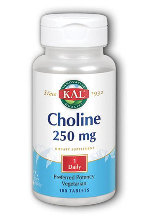 A bottle of KAL Choline 250 mg