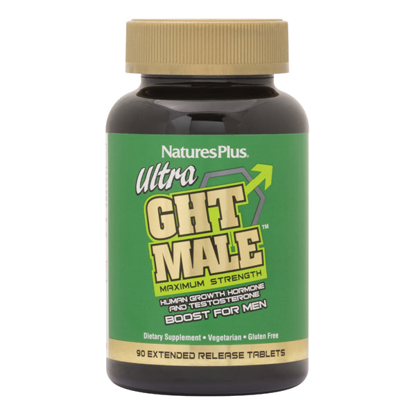A bottle of Nature's Plus Ultra Ght Male E/R Bi-Layer Tabs 90
