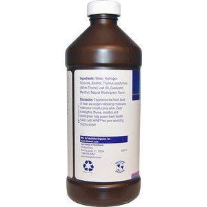 Back of bottle with additional information for Heritage Store HPM™ Hydrogen Peroxide Mouthwash