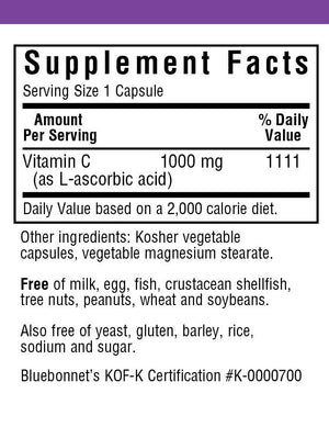 Supplement Facts for Bluebonnet Vitamin C 1000 mg