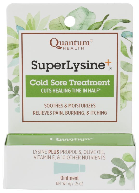 A package of Quantum Health Super Lysine+® Ointment, Cold Sore Treatment