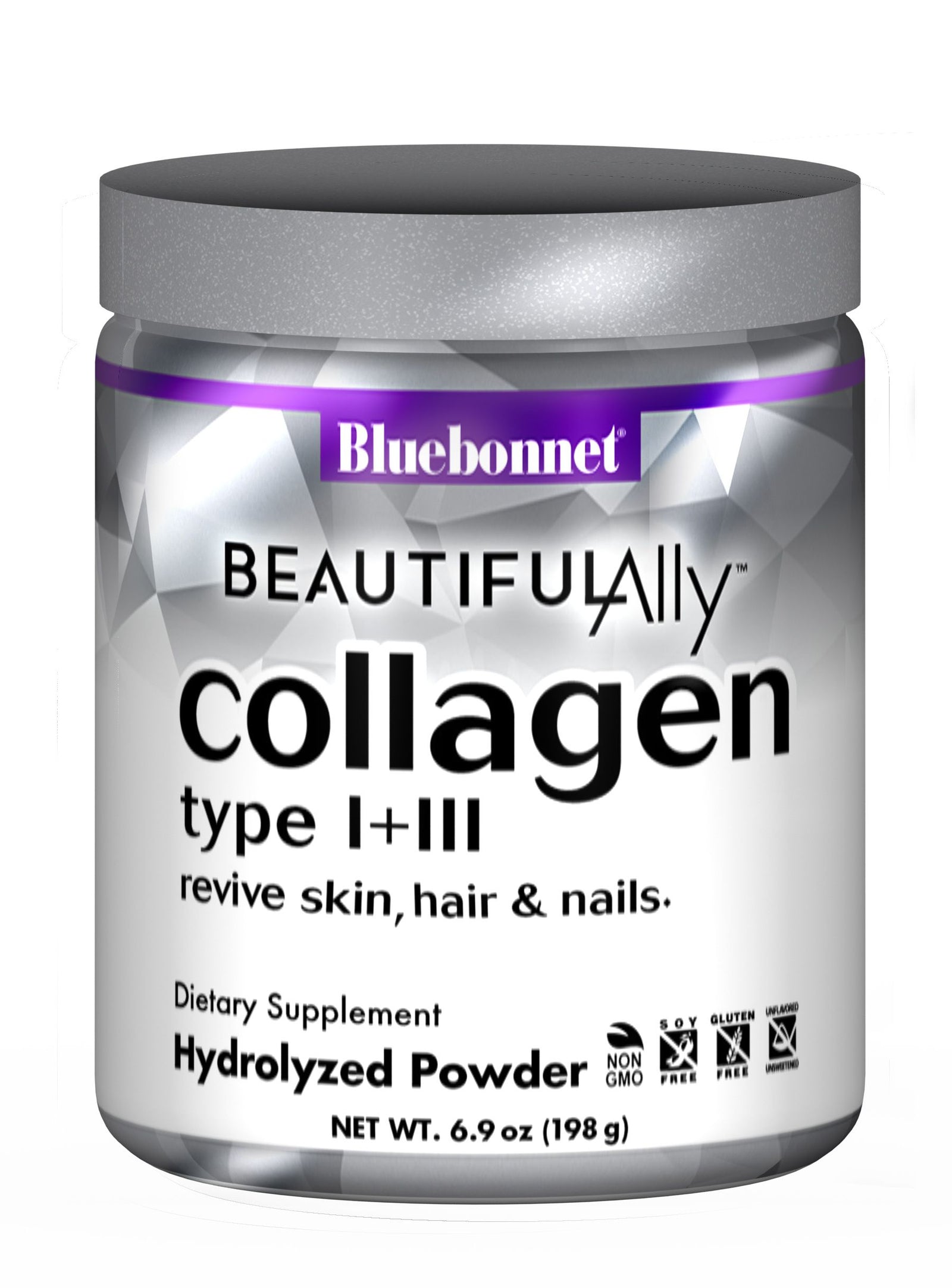 A jar of Bluebonnet BEAUTIFUL ALLY® COLLAGEN TYPE I + III POWDER