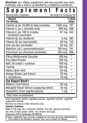 Supplement Facts of Bluebonnet Eye Antioxidant Formula