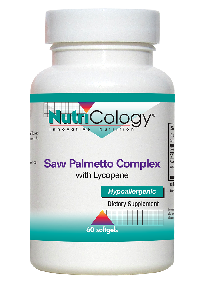 A bottle of NutriCology Saw Palmetto Complex