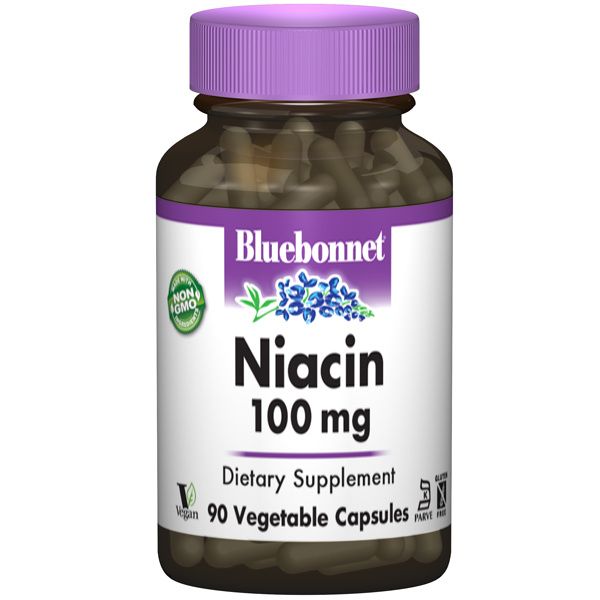 A bottle of Bluebonnet Niacin 100 mg