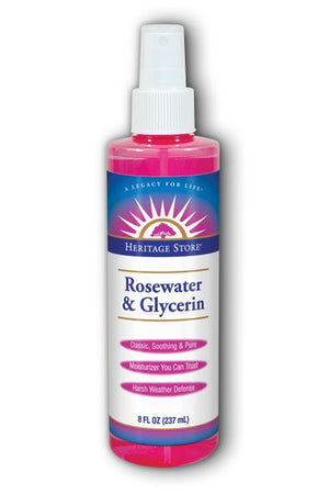 A bottle of Heritage Store Rosewater & Glycerin 8 oz