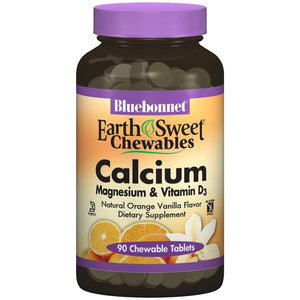 A bottle of Bluebonnet EarthSweet® Chewables Calcium Magnesium & Vitamin D3