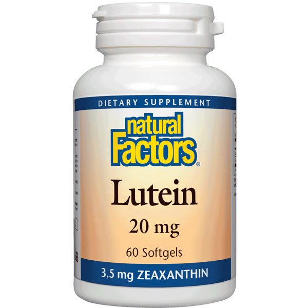 A bottle of Natural Factors Lutein 20 mg