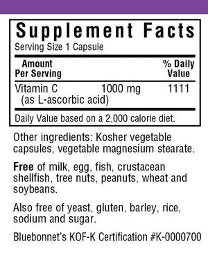 Supplement Facts for Bluebonnet Vitamin C 1000 mg