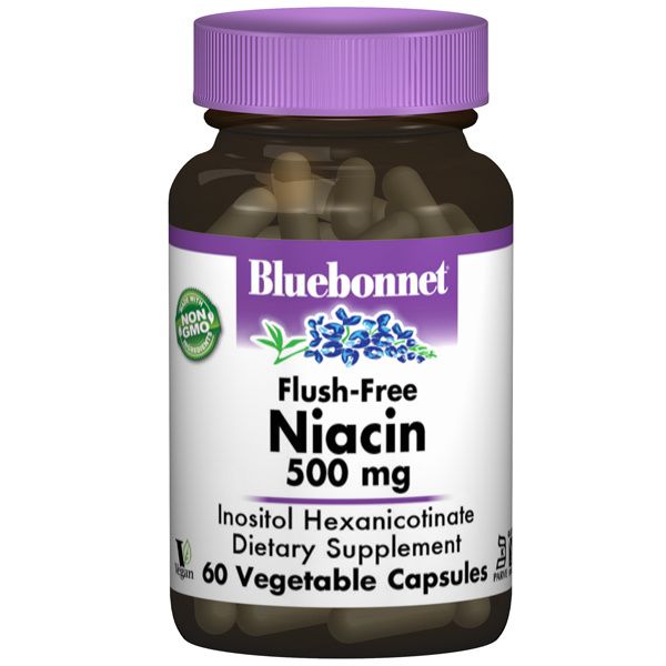 A bottle of Bluebonnet Flush-Free Niacin 500 mg