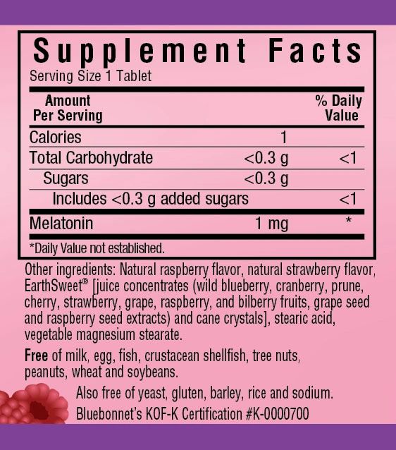 A bottle of Bluebonnet EarthSweet® Chewables Melatonin 1mg