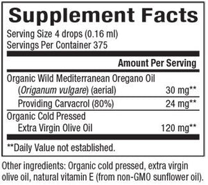Supplement Facts for Natural Factors Certified Organic Oil of Oregano