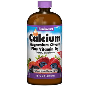A bottle of Bluebonnet Liquid Calcium Magnesium Citrate Plus Vitamin D3 - Mixed Berry